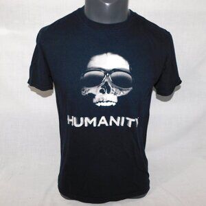 Ricky Gervais LIVE  Mens M Humanity Tour Black Skull Sunglasses Graphic T Shirt